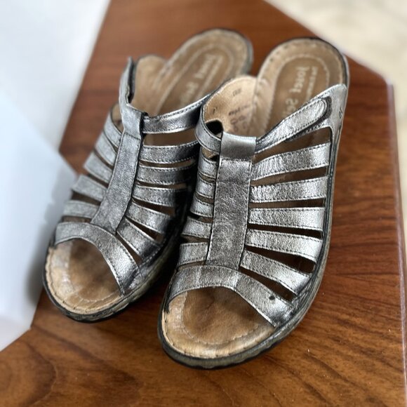 Josef Seibel Claudia Leather Slip-On Women's Wedge Sandals EU Size 39- Pewter - Picture 4 of 5